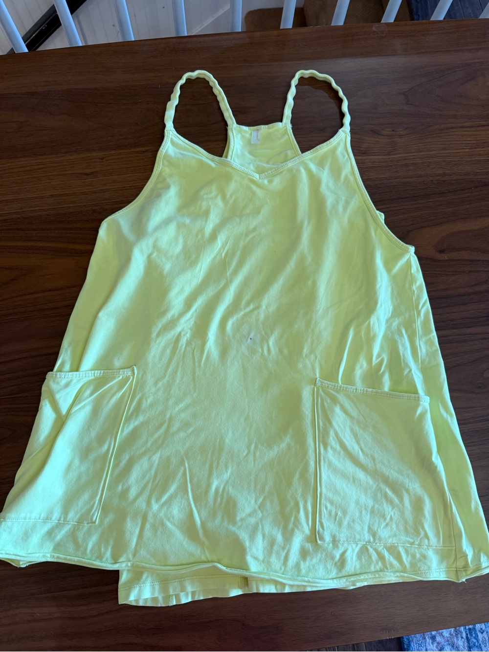 Free People Neon Yellow Pocket Tank Top with Scalloped Straps